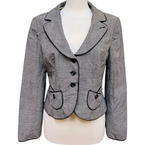 Nanette Lepore Black and White Plaid Houndstooth Blazer Cropped Women's Medium